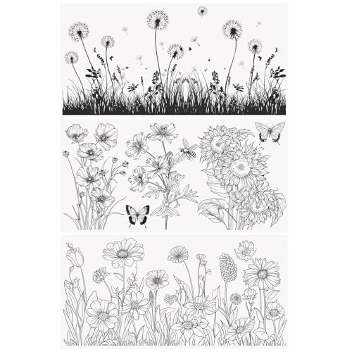 WANDIC 3 hojas de pegatinas de transferencia, flores blancas y negras para muebles, calcomanías de transferencia para álbumes de recortes, para decoración de manualidades, 15 x 30 cm