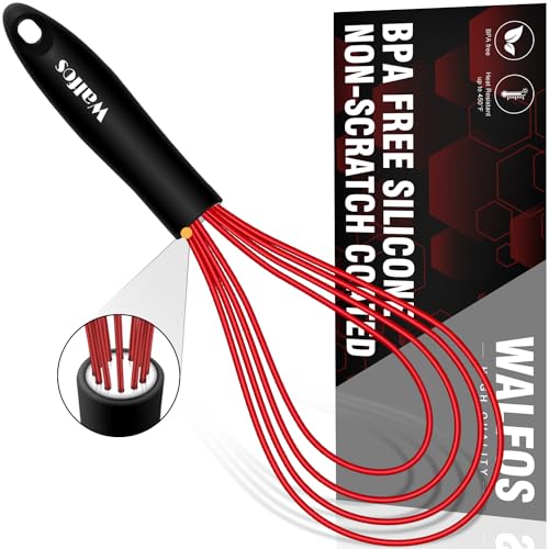Flat Silicone Whisk, Walfos 11'' Wires Silicone Whisk for Blending Beating Stirring and Kitchen...
