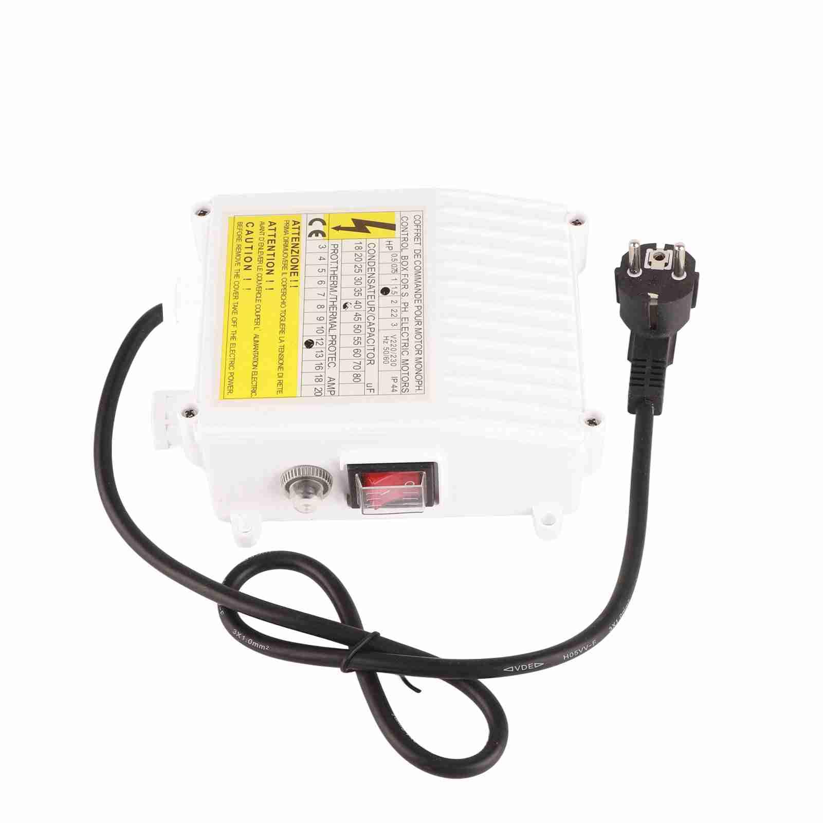Scatola di Controllo Pompa per Pozzi, Regolatore Pompa di Aspirazione Pompa Sommersa Scatola di Controllo Esterna per Pozzi Profondi Domestici con Protezione Termica (1100W Plug 220v)