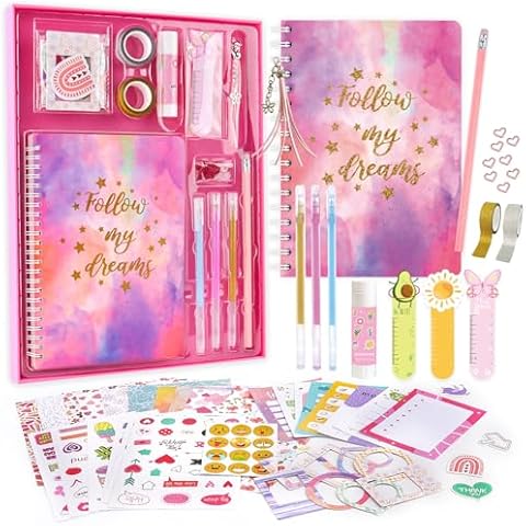 VERTOY DIY Journal Kit for Girls - Journaling Toys Set for Teen Kids, Art Crafts Scrapbook Diary Supplies Set, Ideal Gifts for 8 9 10 11 12 13 14 Year Old Girl Cover