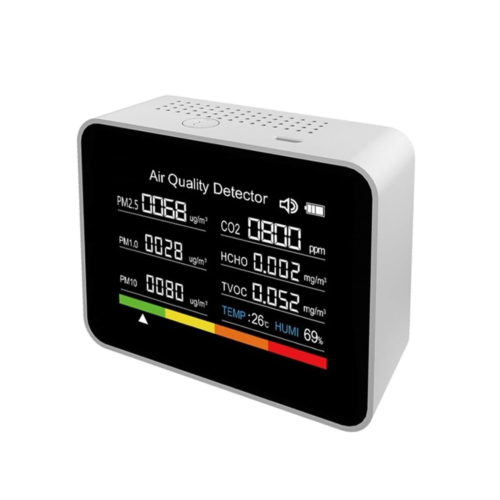 Monitor de co2, Monitor De Calidad del Aire Probador 13 En 1 Temperatura Humedad Hora Fecha Alarma Temporizador Cronómetro Medidor para el hogar(White)