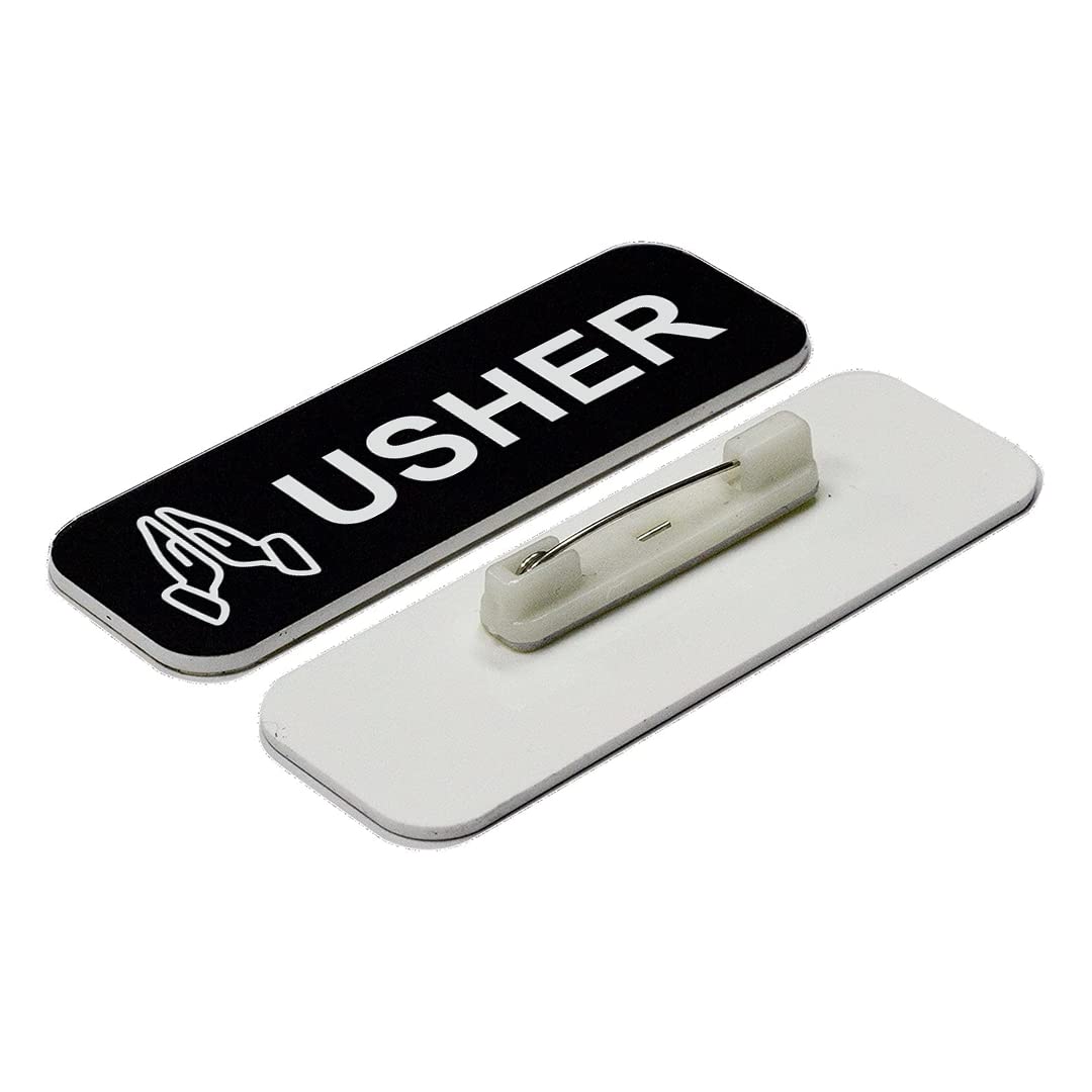 Usher 1 x 3 Name Tag/Badge, Black, Praying Hands (3 Pack) — image 1