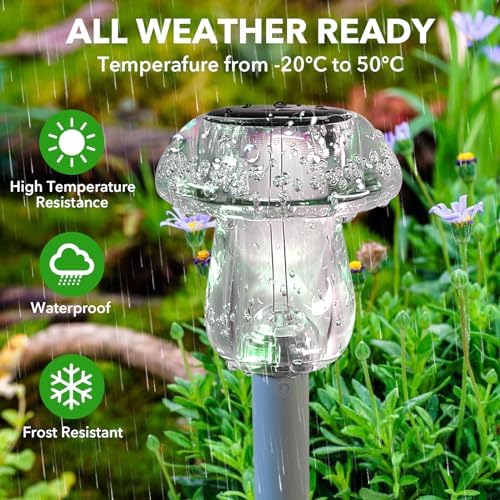 Benany Solar Lights Outdoor, 8 Pack Mushroom Lights Outside Waterproof, Solar Powered LED Lighting for Garden, Yard, Landscape, Path, Pathway, Lawn, Walkway, Driveway, Backyard Decor (Warm White) - 4