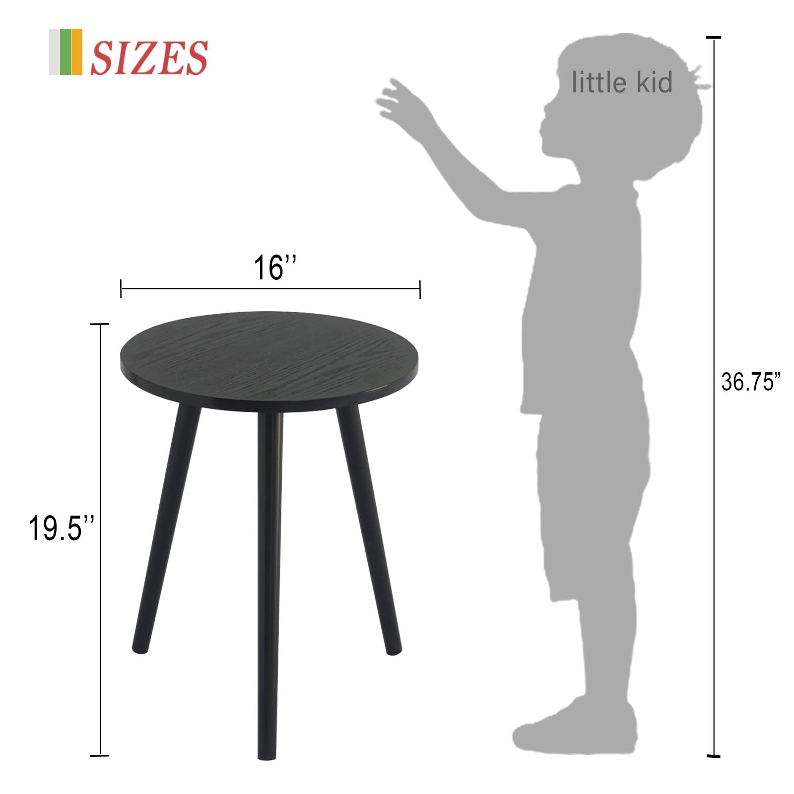 Mesa auxiliar redonda, mesa auxiliar negra moderna para decoración del hogar, pequeña mesa decorativa para espacio pequeño, sala de estar, dormitorio y balcón, fácil montaje, 19.5 pulgadas de 3