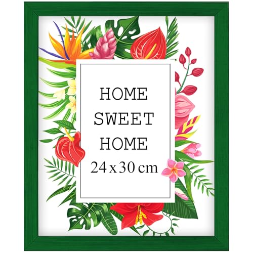 MG Design Cadre photo en bois 24 x 30 cm Vert – plexiglas transparent, à suspendre vertical et horizontal – pour photos, posters et puzzles
