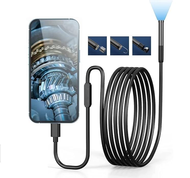 USB Endoscope 3 in 1 Borescope 5.5mm Ultra Thin Waterproof Inspection Snake Camera Micro Type C for OTG Android, PC, Notebooks Windows Mac with 2M Semi-Rigid Cord with LED Light