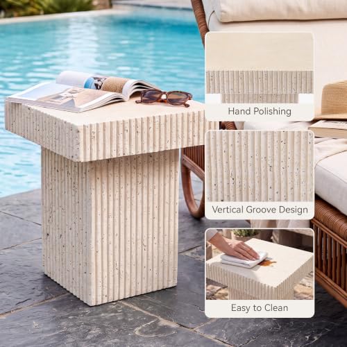 Image of COSIEST Square Patio Side Table Outdoor, All Weather Concrete Accent Table