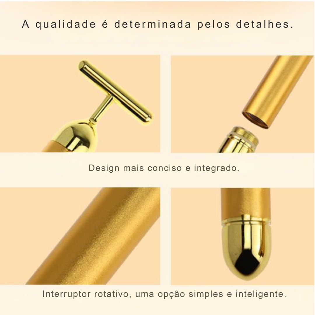 Massageador Facial Energy Beauty Bar Gold 24K Vibração Sônica
