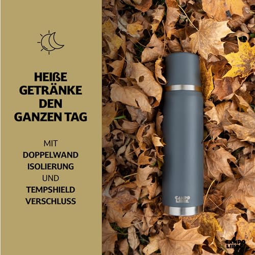 Campo Libre. Jaco® I Thermos Flask 1 Litre & 750 ml I Thermos with Cup I Our Thermos Flask Keeps Hot for at least 24 Hours I Insulated Jug with High-Quality Double Wall Insulation is 100% Leak-Proof