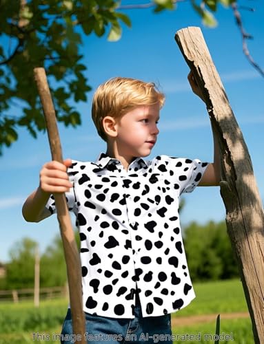 Image of COSLAND Boys' Animal Print Hawaiian Shirt Kids' Novelty Button Down Shirt, X-Small-Large