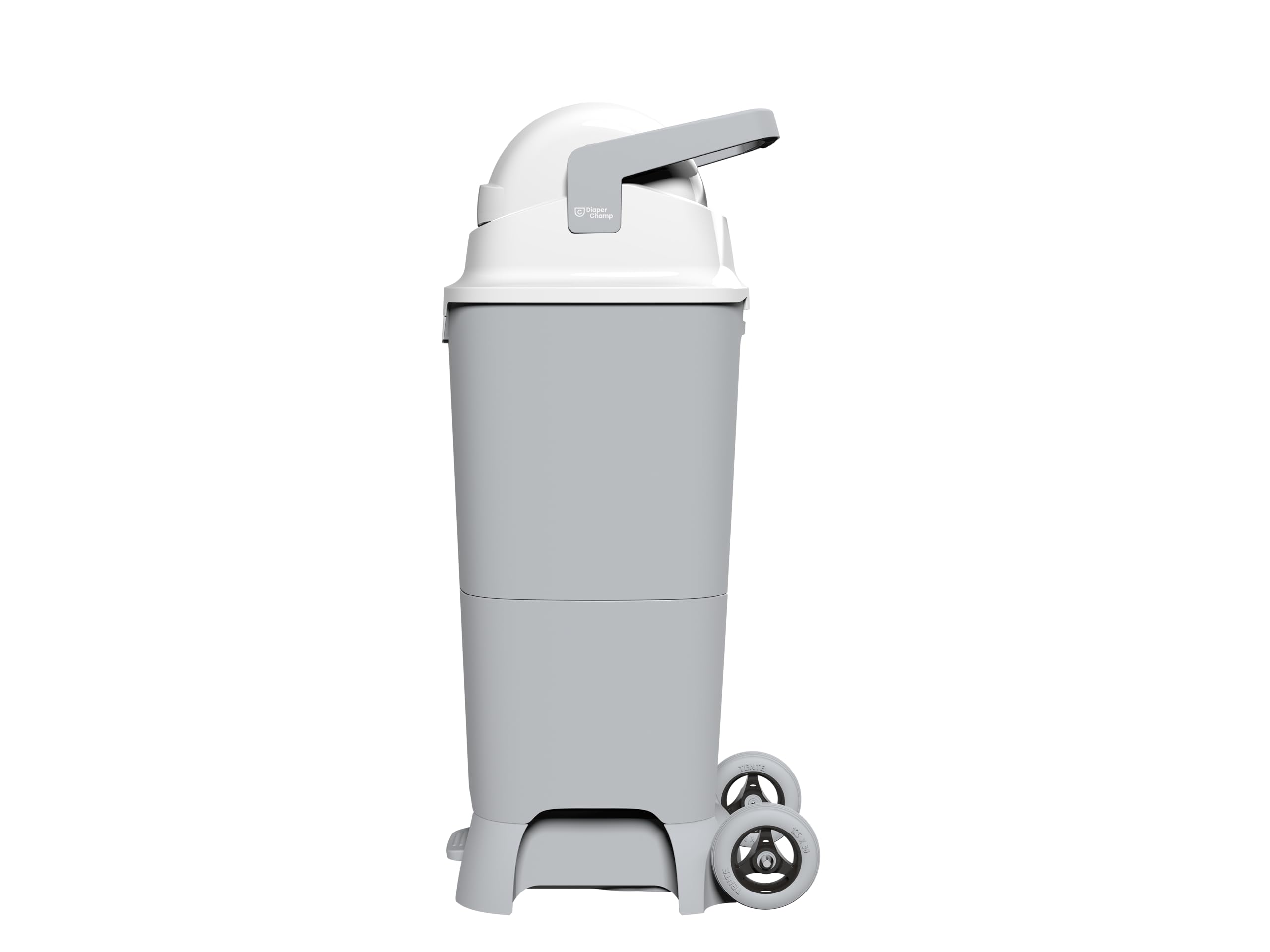 DIAPER CHAMP ONE Maxi Handsfree Plus mit Pedal und Rollen - Windeleimer - geruchsdicht - berührungslose Bedienung - OHNE Nachfüllkassetten - für normale Müllbeutel - für ca. 60 Windeln - silber, weiß