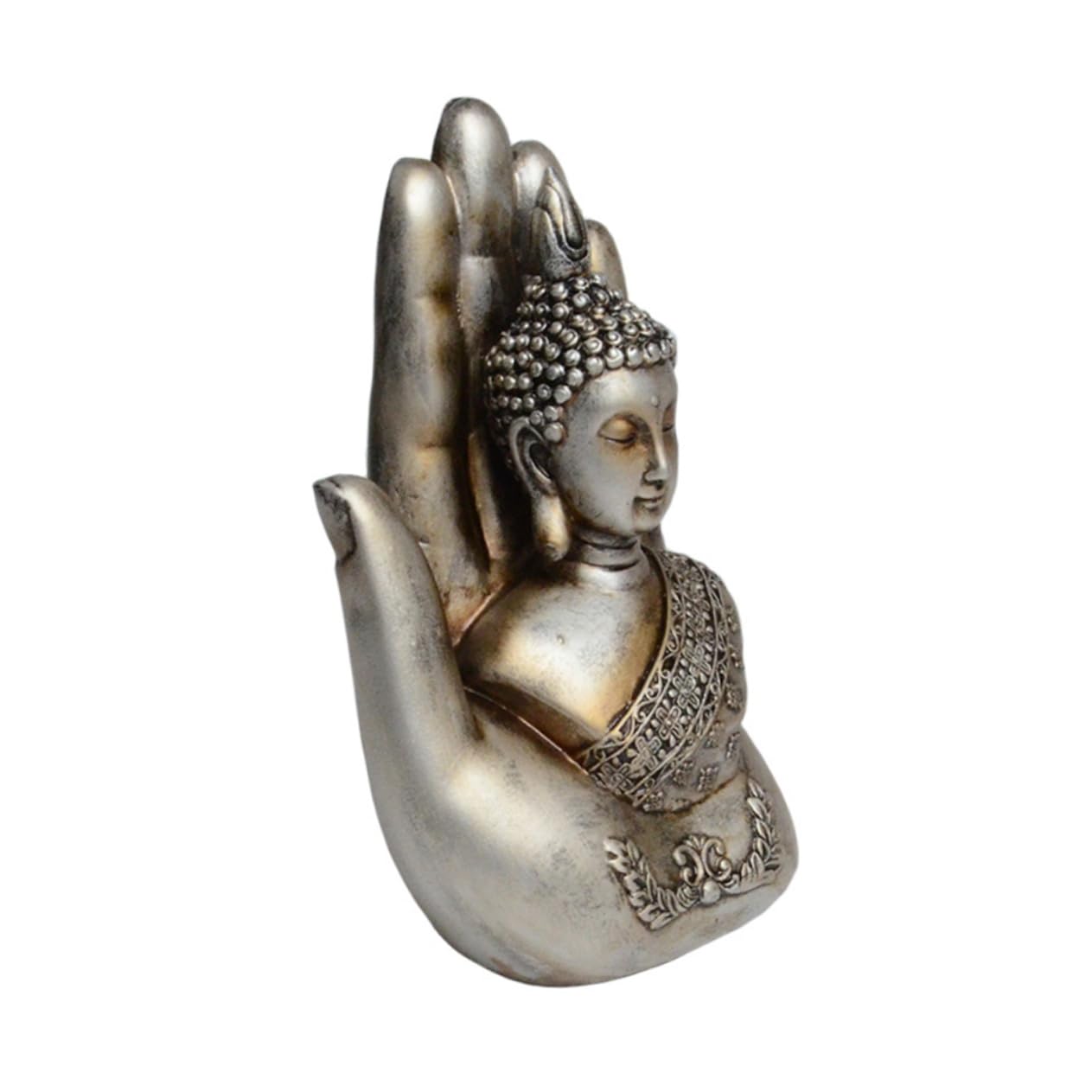 HYTROVE decoración de la Sala de Estar Escultura decoración de terrario decoración de Oro el Buda Estatua Home Decoracion decoración de la Figura de Buda Adorno de Figura de Buda Silver