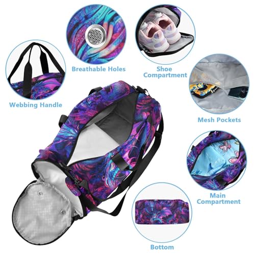 Cyberblue Purple Dragon Duffel Gym Bags with Shoes Compartment Lightweight Travel Duffel with Adjustable Strap for School Practice, Sports, Travel4