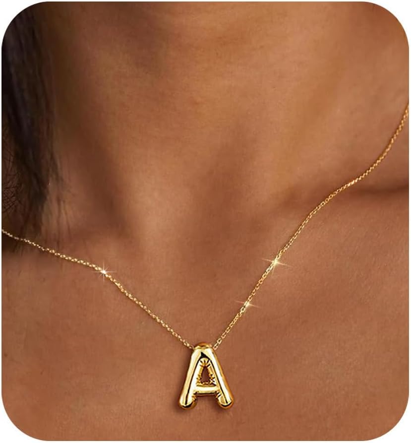 Gold Initial Necklace Gift for Girls Women, Teen Girl Gifts Trendy Stuff Bubble Letter Pendant Necklace Jewelry Personalized Birthday Gifts for Women