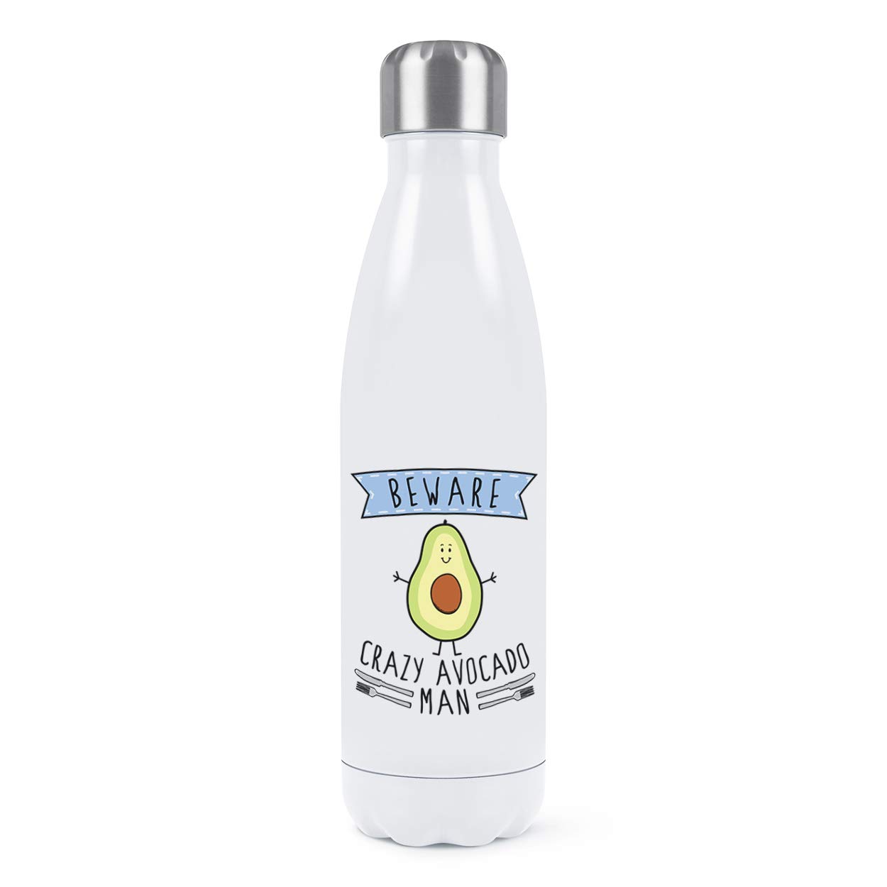 Bouteille isotherme avocat homme 500ml en acier inoxydable blanc double paroi