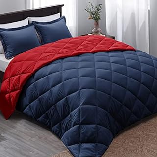 Basic Beyond Down Alternative Comforter Set - Reversible Bed Comforter for All Seasons (Navy/Red, Queen)