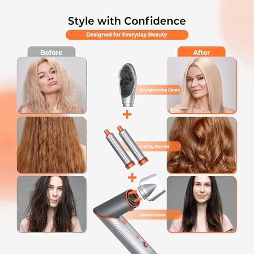 Image of 90 Degree Rotating Air Styler, 5 in 1 Hot Air Comb Set, Silver