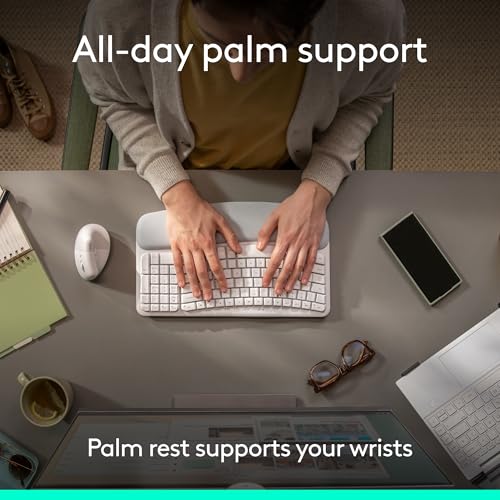 Image of Logitech Wave Keys Wireless Ergonomic Keyboard with Cushioned Palm Rest, Comfortable Natural Typing, Easy-Switch, Bluetooth, Logi Bolt Receiver, for Multi-OS, Windows /Mac - Off White