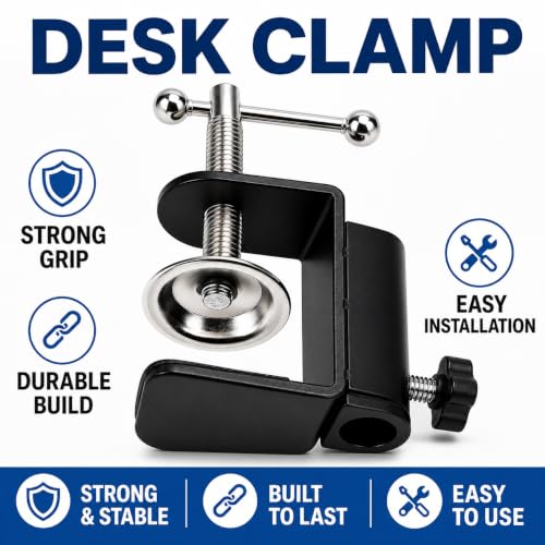 Image of BROLAVIYA Desk Base Clamp Mount for Microphone Boom Scissor Arm, Table C Clip for Articulating arm Stand, or Mic Stand Fits Up to 1.77 inch 4.5cm Thickness.