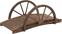Piler 3.3ft Arched Fir Wood Garden Bridge with Half-Wheel Railings - Weather-Resistant Stained Finish for Backyard Pond