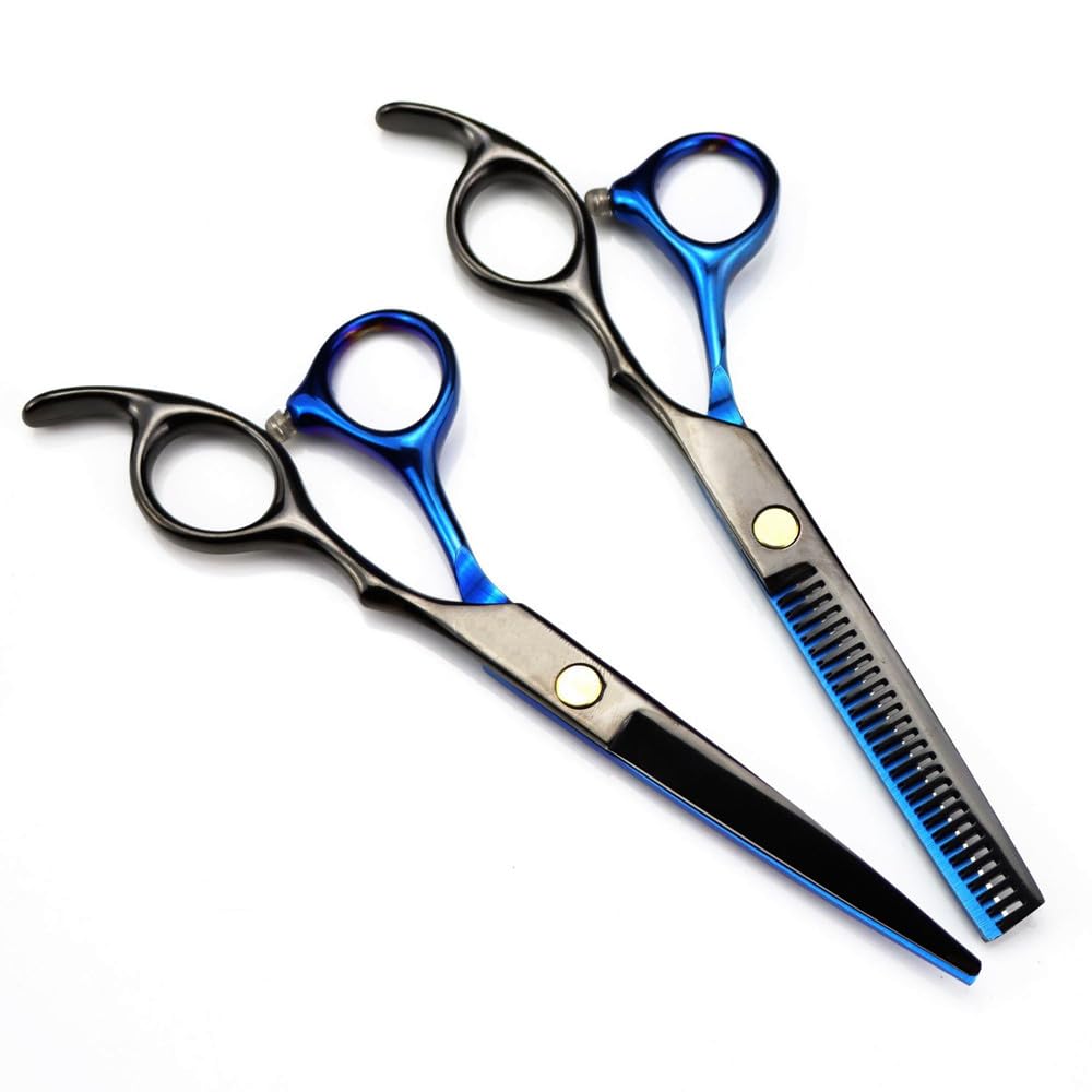Forbici da Taglio per Capelli, Forbici Professionali in Acciaio 440C da 6 Pollici, Nere e Blu, Forbici per Capelli, Forbici da Barbiere, Forbici per sfoltire, Forbici da,Set-B
