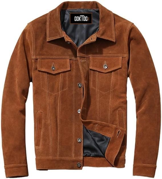Mens Suede Leather Trucker Jacket, Suede Leather Shirt Jacket Men, Western Trucker Suede Leather Jacket Men