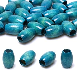 40 Pieces Large Oval Wood Beads 30 x 20mm Blue Wooden Tube Beads, Large Hole Wood Craft Beads for Macrame/ Jewelry Making/ Home Decors