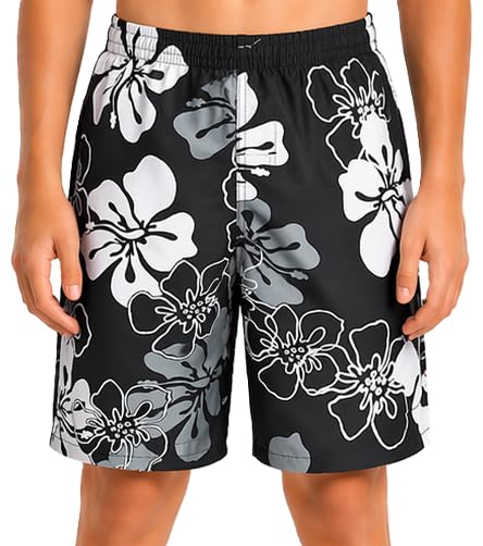 Short de bain moderne garçon bleu ou rouge à motif floral Mareno