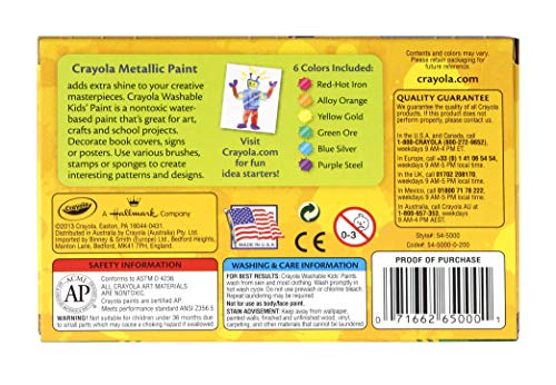 Crayola Washable Metallic Paint Set, 2-Ounce, 6 Count #TOP2