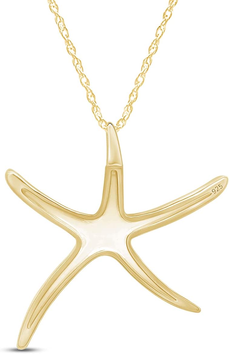 Starfish Charm Pendant Necklace for Women 14K Gold Plated 925 Sterling Silver Ocean Beach Jewelry with 18 Inch Rope Chain Summer Gift - Image 5