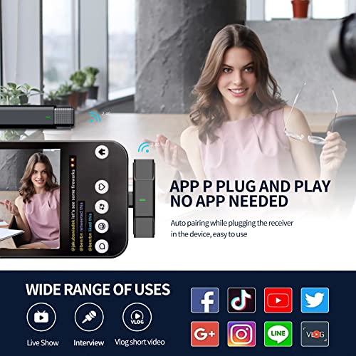 Microfone de lapela sem fio compatível com iPhone iPad com capa de carregamento de 48H, microfone pa