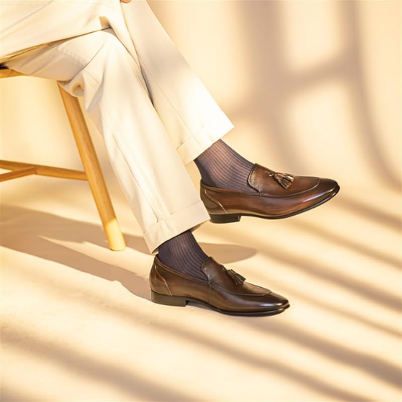 Men's Leather Shoes Slip-On Low Top Round Toe Loafers Shoes Handmade Color Wiping Dress Business Commuter Casual Shoes Rubber Sole Anti-Slip Wear-Resistant4