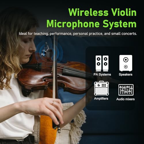 ACEMIC UHF Mikrofon für Violine, kabelloser Mikrofon Tonabnehmer, Schwanenhals, Ansteckmikrofon, Sender und Empfänger für Aktivlautsprecher, Aktiv PA Systeme, VT-5