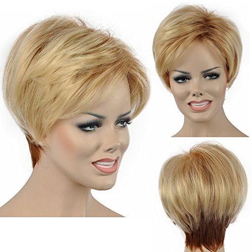Diy-Wig Blonde Back Bottom Brown Short Layered Fluffy Synthetic Wigs for Women