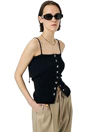 MOUSSY FRONT BUTTON ニットキャミ MOUSSY FRONT BUTTON ニットキャミ BLK -ファッション通販