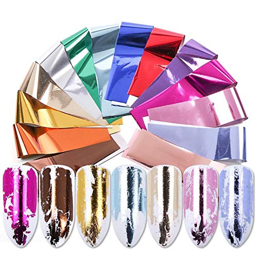 Metallic Nail Foils Transfer Sticker Nails Supply 14 Colors Transfer Foil Nail Art Stickers Gold Silver Nail Transfers Decals Holographic Manicure Transfer Tips Nail Art DIY Decoration Kit