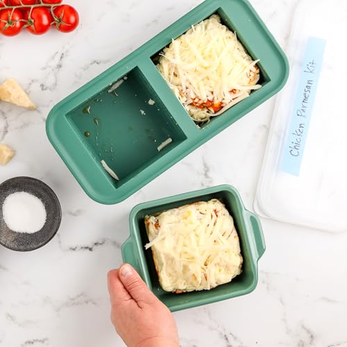 Image of Souper Cubes Ceramic Baking Dishes 2.0-5 inch x 5 inch Baking Dishes with Silicone Lids, Individual Baking Dishes for Oven, Microwave, Oven and Air Fryer Safe, USA Made, Set of 2 - Kale