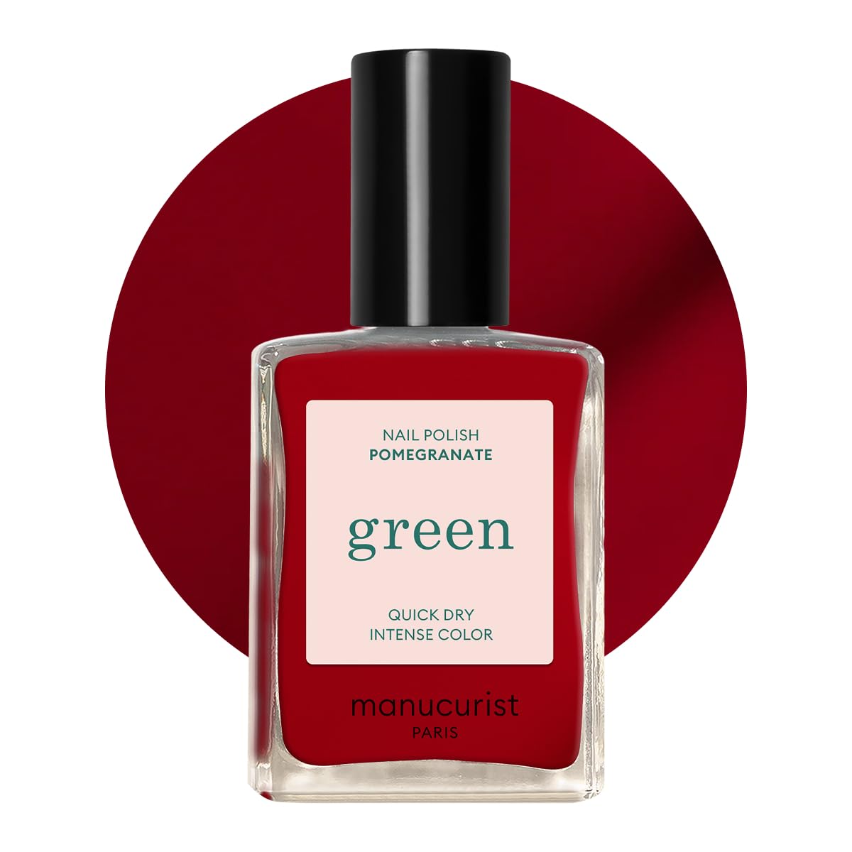 Manucurist Green Quick Dry Nail Polish Pomegranate - Rosy Red Nail Polish - 9-Free, Plant-Based and Vegan - Non Toxic - Natural Classic - Nails Care -