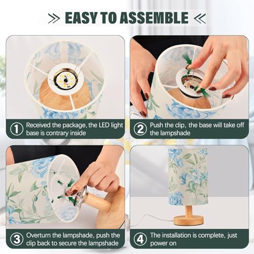 Lampara de mesa azul flores para cuarto pequeño miniatura 4