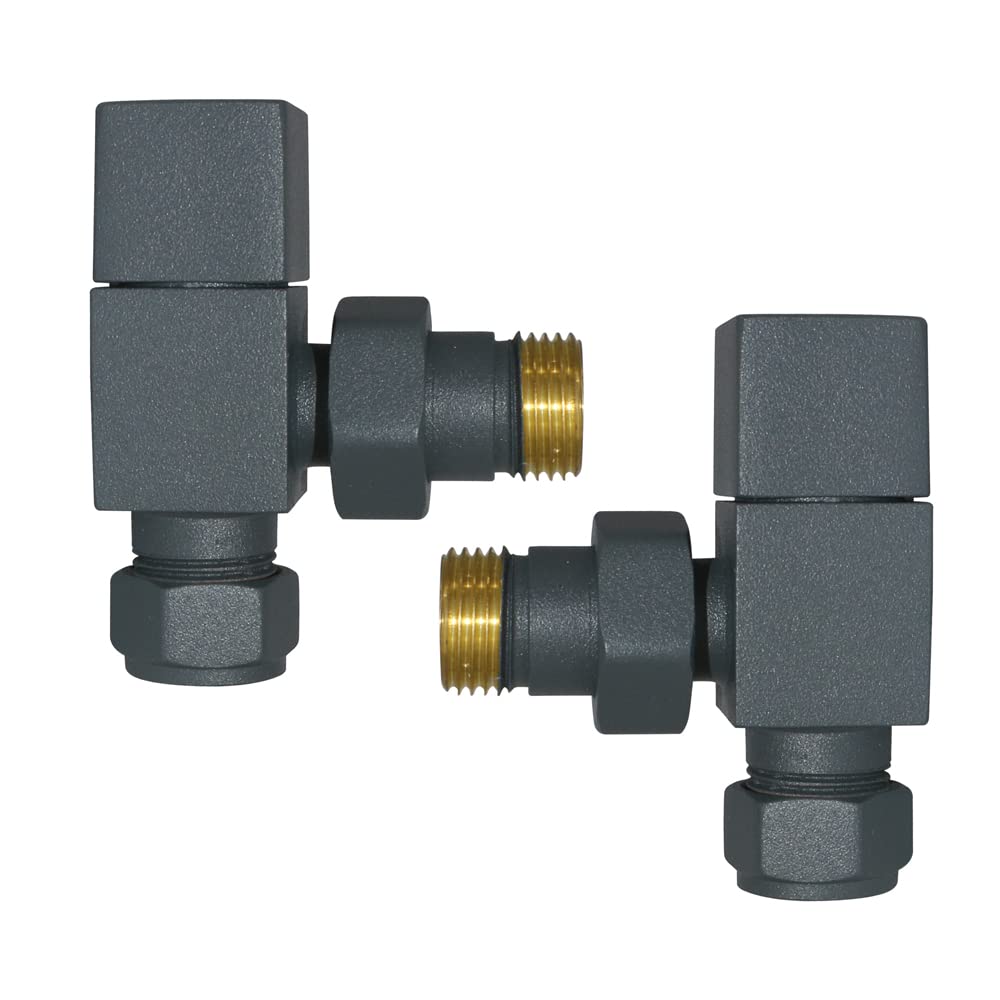 Warmehaus Anthracite 15Mm Pair Of Angled Towel Rail Radiator Valves Square