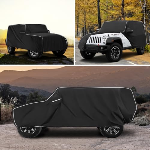 Image of MAIKER Car Cover Waterproof All Weather Compatible with Jeep Wrangler JK & JL 4 Door 600D Oxford Cover Full Cover Protect from Sunshine, UV, Snow, Rain, Wind, Scratch Resistant Black