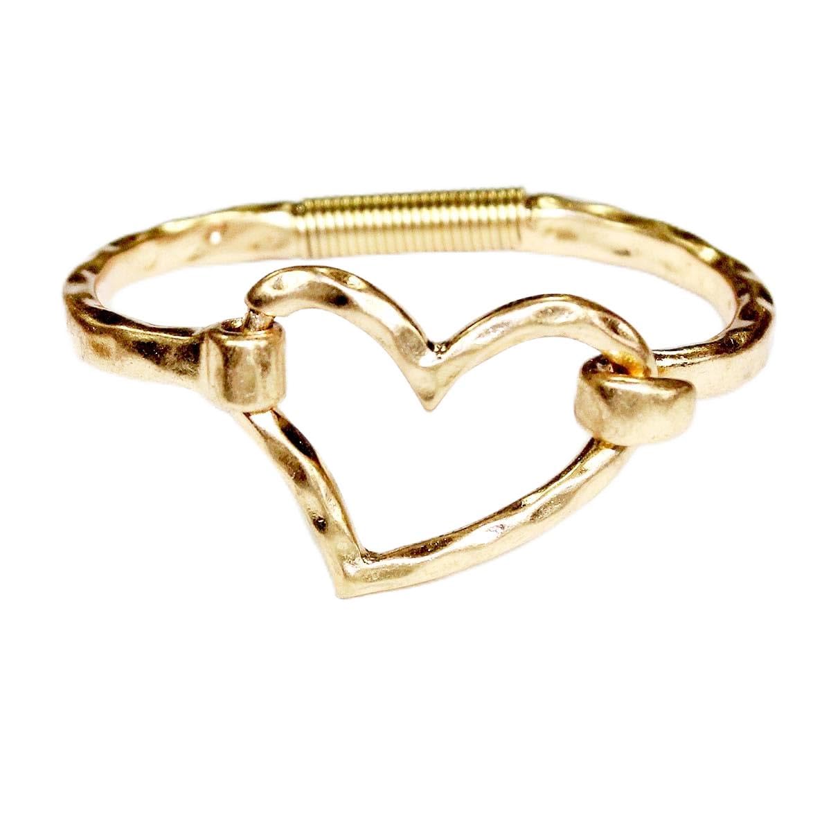 POMINA Chunky Fashion Bangle Bracelet for Women, Hammered Worn Gold & Silver Tone, Unique Style Spring Tension Hook Cuff Fashion Jewelry Gift