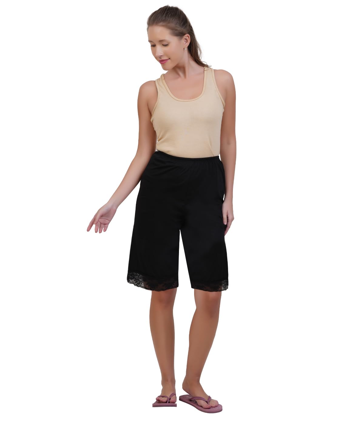 Women & Girls Knee Length Underskirt Shorts | Soft Cotton Inner Bermuda Shorts for Dresses, Kurtis & Maxi | Anti Chafing Casual Inner Wear