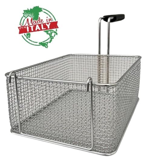 FCR0251 - CESTINO MADE IN ITALY PER FRIGGITRICE PROFESSIONALE MISURE 220X300X120H MM + GANCI IN ACCIAIO CROMATO CESTELLO FRIGGITRICE ACCIAIO