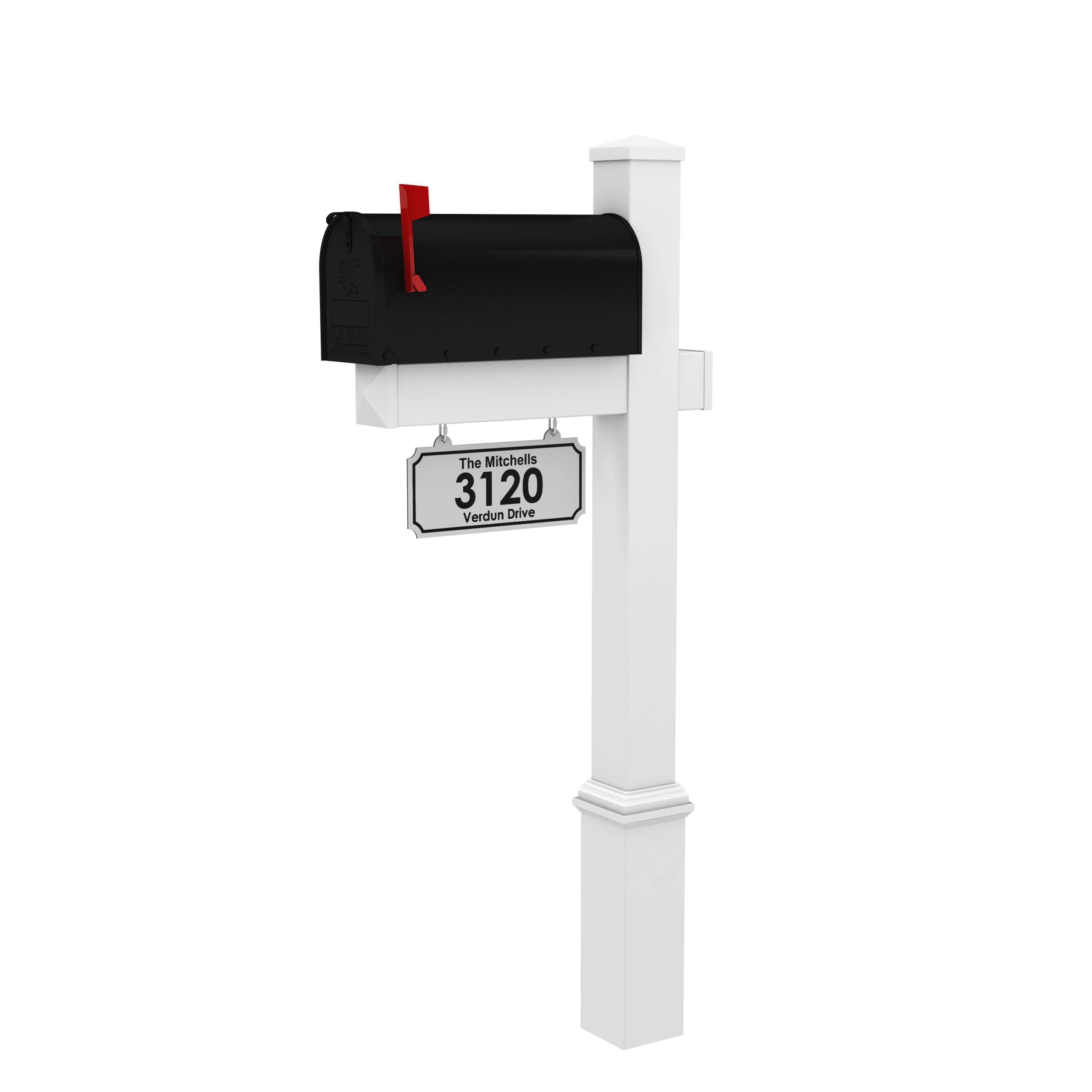 4Ever Products The Rockport Vinyl Mailbox Post System - Includes Black Steel Mailbox and Custom Street Address (White)
