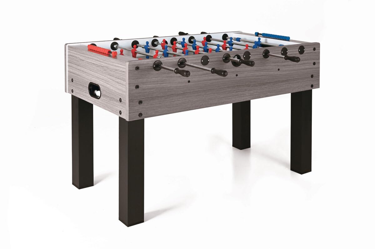 Garlando calciobalilla F-100 rovere grigio con aste rientranti. Modello dall’aspetto sobrio ed elegante 3 palline bianche modello “Standard” in dotazione
