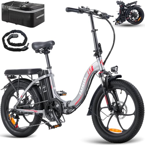 Fafrees Bici Elettrica Pieghevole Adulto da 36V16Ah Batteria Rimovibile Motore 250W Bicicletta Elettrica Autonomia di 60-130 km Ebike, Freni a disco idraulici, 7 Velocità,Grigio,con Lucchetto per Bici