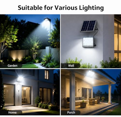 Image of XERGY 50W Solar LED Flood Light with Remote - 108 Bright LEDs, IP67 Waterproof Build, Smart Dusk-to-Dawn Sensor, 1200mAh Battery, Ideal for Garden, Home, Wall, Porch, Shed (5m Cable Included)