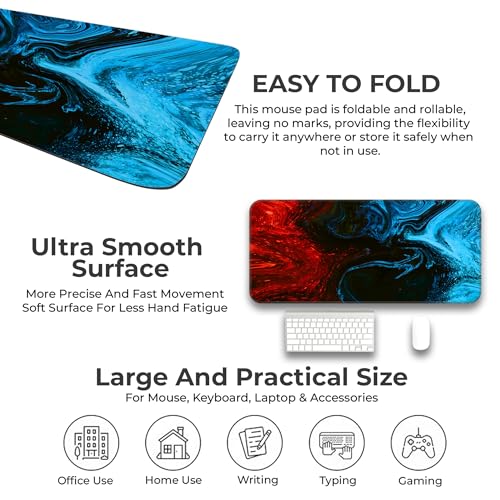 Image of Liquid Fusion [Red] Extended Gaming Mouse Pad - Large 80x33CM for PC, Laptop, Keyboard & Accessories - Dynamic Motion for Office & Desktop Use - Perfect Computer Gaming Mat & Desk Mat