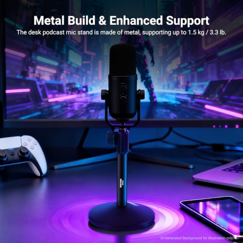 Image of NEEWER Desk Microphone Stand, Adjustable Table Top Mic Holder Mount with 3 /8 inch to 5 /8 inch Screw Adapter Compatible with QuadCast SoloCast Shure Blue Yeti Snowball, Max Load 3.3 lbs, MS014